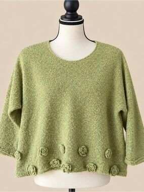 Y2K Vintage Shaggy Wool Rosette Cropped Sweater XS